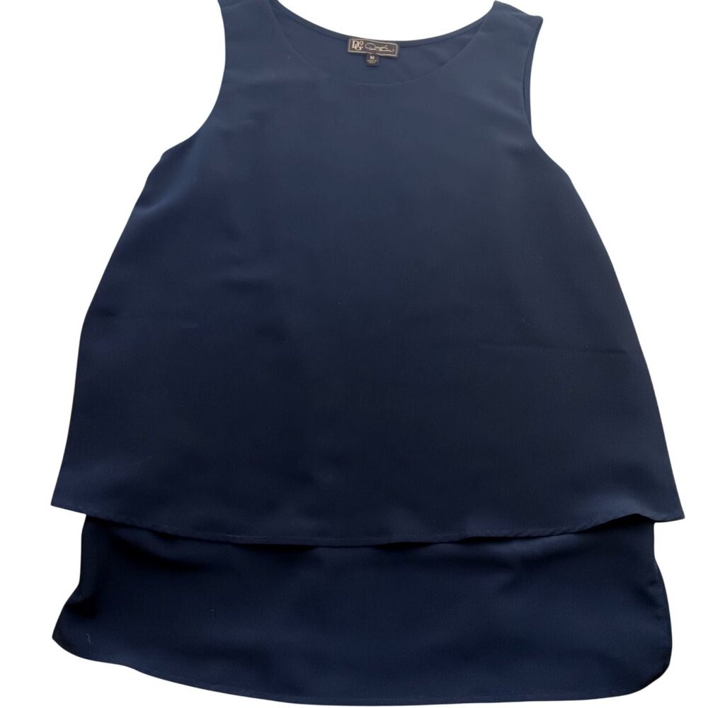 DG2 Sleeveless Layered Navy Blue Womens Tunic Top Size M Diane Gilman